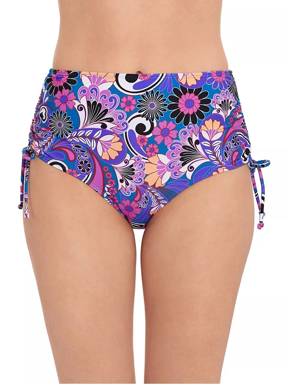 Salt + Cove Retro Print Floral Paisley Shirred Side One-Piece Purple Accents XS